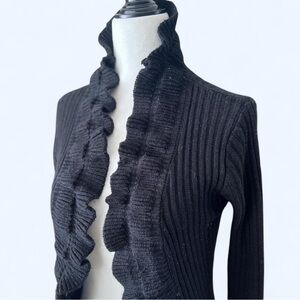 Majora Womens Black Ruffle Ribbed Grunge Goth Cascade Fairy Open Cardigan Small